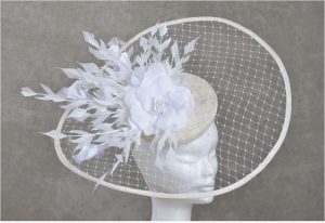 White hatinator with feathers