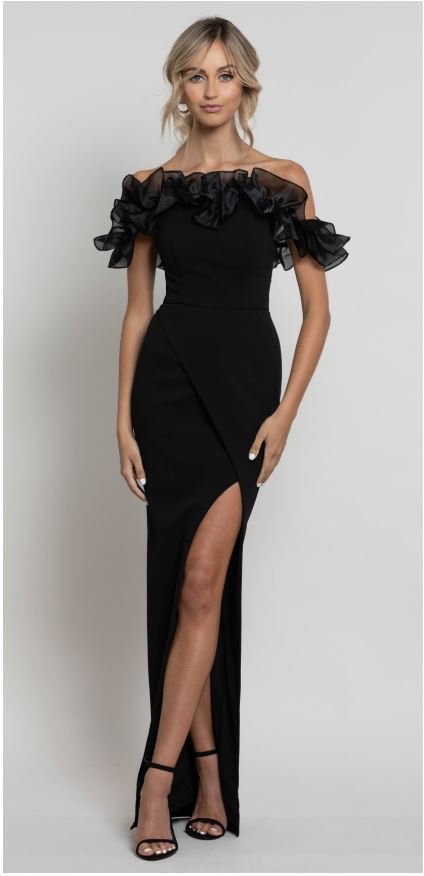 ruffle sleeve evening gown