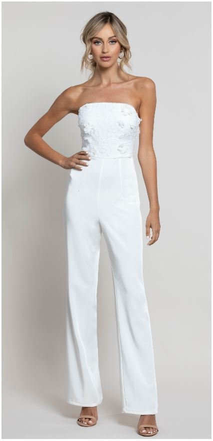 strapless jumpsuit with skirt overlay