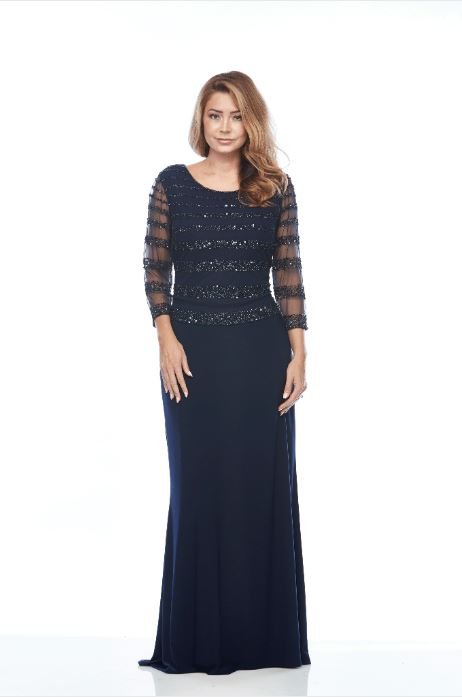 Flattering Long Sleeve Beaded Bodice EveningWear Modes Eventwear NZ
