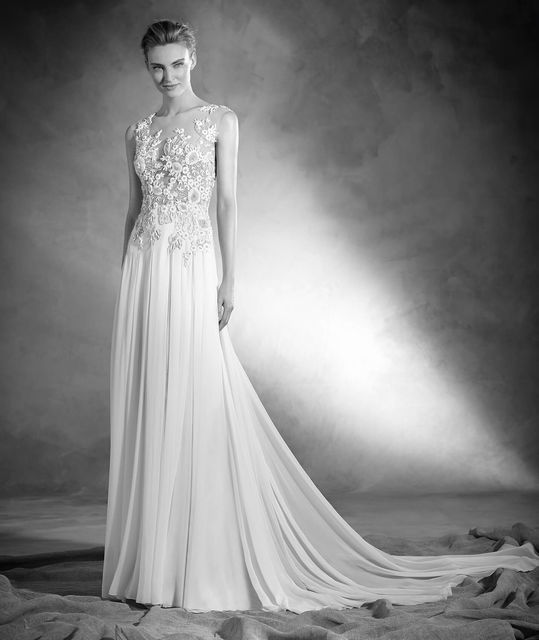 Flared bridal dress with embroidery & gemstones Modes Bridal NZ