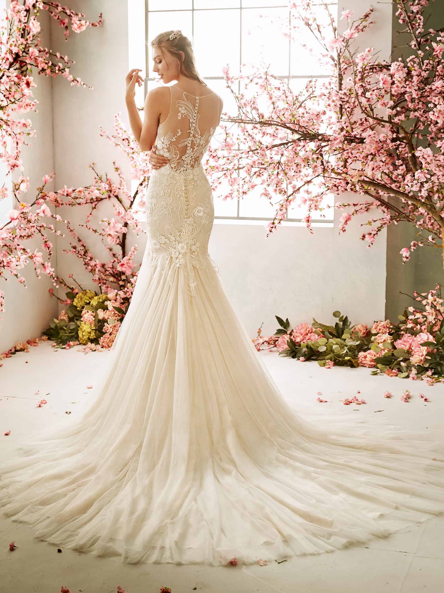 Mermaid Wedding Gown Sheer Neckline Frothy Tulle Train Modes Bridal Nz 6292